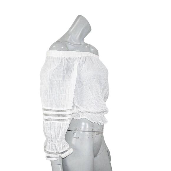 27 Miles Malibu off the Shoulder Blouse in Sheer White Women's Size Small - Picture 4 of 8